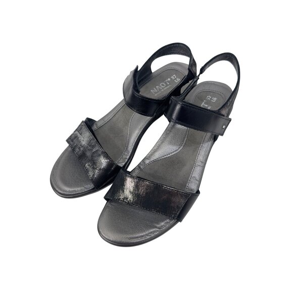 Naot Womens Black/Metallic Double Strap Leather Heeled Sandals Size 37 - Picture 2 of 13